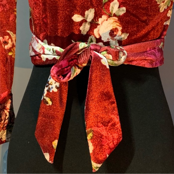 Forever 21 Velvet Floral Crop Top Surplice Deep Vneck Ballet Wrap Tie Waist - Picture 6 of 9